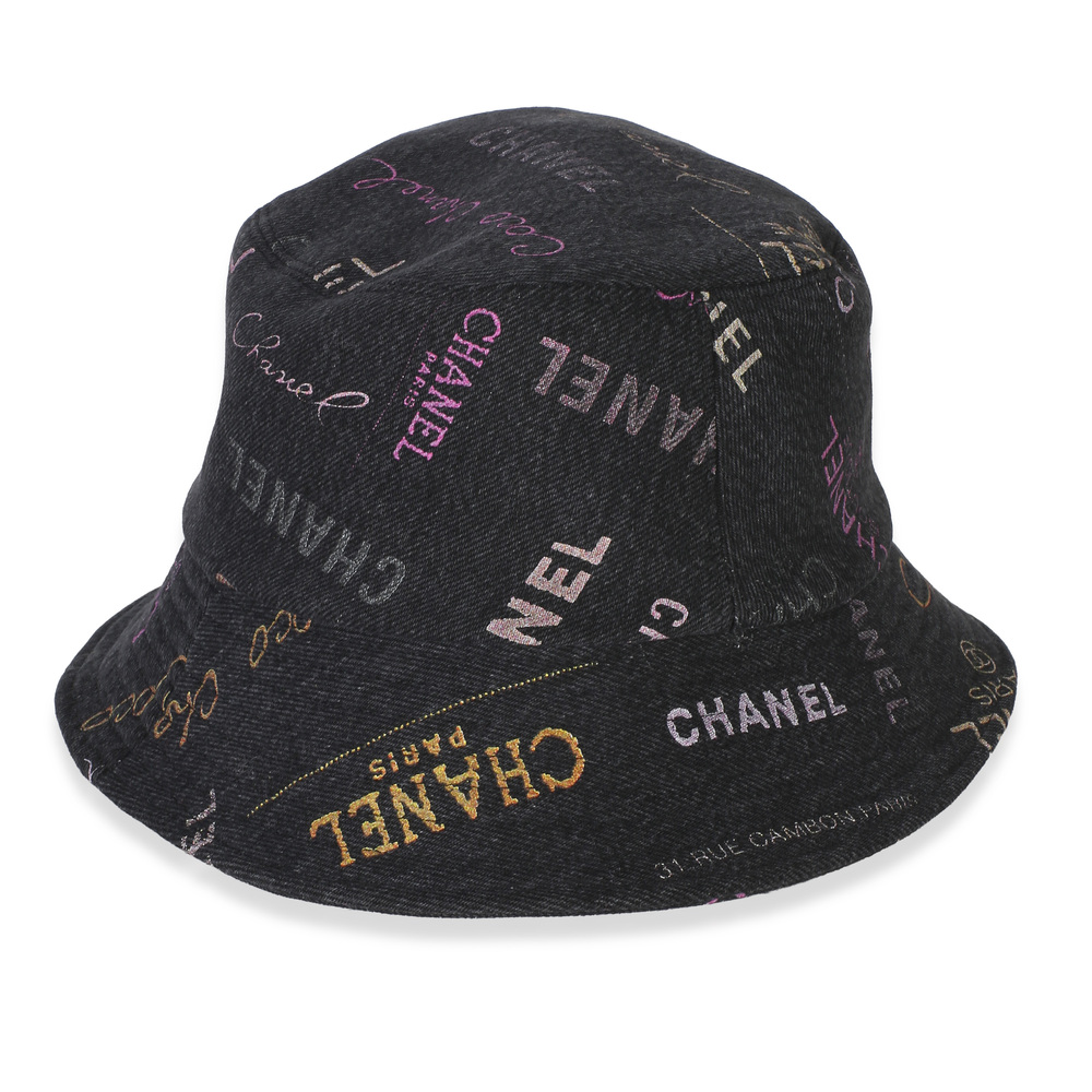 Chanel Black Multicolor Denim Mood Cloche Bucket Hat M